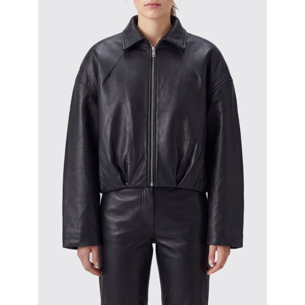 Rotate Women Rotate Cropped Relaxed-Fit Sheepskin Leather Shirt Jacket